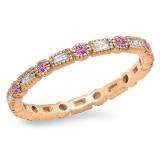 0.40 Carat (ctw) 10K Rose Gold Round & Baguette Pink sapphire & White Diamond Ladies Vintage Style Anniversary Wedding Eternity Band Stackable Ring