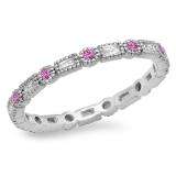 0.40 Carat (ctw) 18K White Gold Round & Baguette Pink sapphire & White Diamond Ladies Vintage Style Anniversary Wedding Eternity Band Stackable Ring