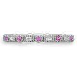 0.40 Carat (ctw) 18K White Gold Round & Baguette Pink sapphire & White Diamond Ladies Vintage Style Anniversary Wedding Eternity Band Stackable Ring