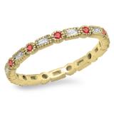 0.40 Carat (ctw) 14K Yellow Gold Round & Baguette Ruby & White Diamond Ladies Vintage Style Anniversary Wedding Eternity Band Stackable Ring