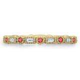 0.40 Carat (ctw) 14K Yellow Gold Round & Baguette Ruby & White Diamond Ladies Vintage Style Anniversary Wedding Eternity Band Stackable Ring