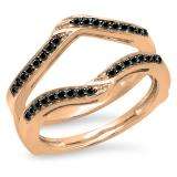0.30 Carat (ctw) 14K Rose Gold Round Black Diamond Ladies Anniversary Wedding Band Enhancer Guard Double Ring 1/3 CT