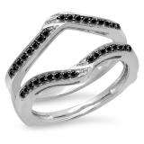 0.30 Carat (ctw) 14K White Gold Round Black Diamond Ladies Anniversary Wedding Band Enhancer Guard Double Ring 1/3 CT