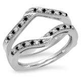 0.30 Carat (ctw) 10K White Gold Round Black & White Diamond Ladies Anniversary Wedding Band Enhancer Guard Double Ring 1/3 CT