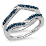 0.30 Carat (ctw) 14K White Gold Round Blue Diamond Ladies Anniversary Wedding Band Enhancer Guard Double Ring 1/3 CT