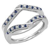 0.30 Carat (ctw) 10K White Gold Round Blue Sapphire & White Diamond Ladies Anniversary Wedding Band Enhancer Guard Double Ring 1/3 CT