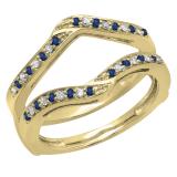 0.30 Carat (ctw) 18K White Gold Round Blue Sapphire & White Diamond Ladies Anniversary Wedding Band Enhancer Guard Double Ring 1/3 CT