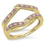 0.30 Carat (ctw) 14K Yellow Gold Round Pink Sapphire & White Diamond Ladies Anniversary Wedding Band Enhancer Guard Double Ring 1/3 CT