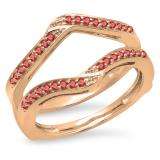 0.30 Carat (ctw) 14K Rose Gold Round Ruby Ladies Anniversary Wedding Band Enhancer Guard Double Ring 1/3 CT