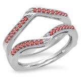 0.30 Carat (ctw) 14K White Gold Round Ruby Ladies Anniversary Wedding Band Enhancer Guard Double Ring 1/3 CT