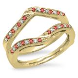 0.30 Carat (ctw) 14K Yellow Gold Round Ruby & White Diamond Ladies Anniversary Wedding Band Enhancer Guard Double Ring 1/3 CT