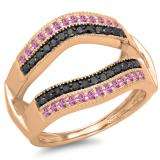 0.55 Carat (ctw) 10K Rose Gold Round Pink Sapphire & Black Diamond Ladies Double Row Anniversary Wedding Band Milgrain Guard Double Ring 1/2 CT