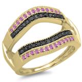 0.55 Carat (ctw) 14K Yellow Gold Round Pink Sapphire & Black Diamond Ladies Double Row Anniversary Wedding Band Milgrain Guard Double Ring 1/2 CT