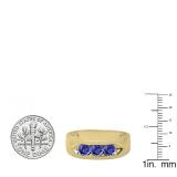 1.10 Carat (ctw) 14K Yellow Gold Real Round Tanzanite Men's Channel Set 3 Stone Anniversary Wedding Band 1 CT