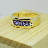 1.10 Carat (ctw) 14K Yellow Gold Real Round Tanzanite Men's Channel Set 3 Stone Anniversary Wedding Band 1 CT