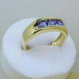 1.10 Carat (ctw) 14K Yellow Gold Real Round Tanzanite Men's Channel Set 3 Stone Anniversary Wedding Band 1 CT