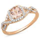 1.00 Carat (ctw) 14K Rose Gold Round Morganite & White Diamond Ladies Swirl Split Shank Halo Engagement Ring 1 CT