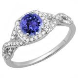 1.00 Carat (ctw) 14K White Gold Round Tanzanite & White Diamond Ladies Swirl Split Shank Halo Engagement Ring 1 CT