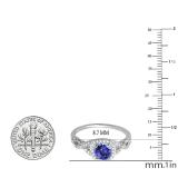 1.00 Carat (ctw) 14K White Gold Round Tanzanite & White Diamond Ladies Swirl Split Shank Halo Engagement Ring 1 CT