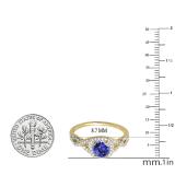1.00 Carat (ctw) 14K Yellow Gold Round Tanzanite & White Diamond Ladies Swirl Split Shank Halo Engagement Ring 1 CT