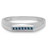 0.10 Carat (ctw) Sterling Silver Round Cut Blue Diamond Men's 7 Stone Stackable Anniversary Wedding Band 1/10 CT