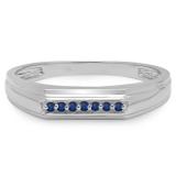 0.10 Carat (ctw) Sterling Silver Round Cut Blue Sapphire Men's 7 Stone Stackable Anniversary Wedding Band 1/10 CT