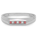 0.10 Carat (ctw) Sterling Silver Round Cut Ruby & White Diamond Men's 7 Stone Stackable Anniversary Wedding Band 1/10 CT
