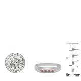 0.10 Carat (ctw) Sterling Silver Round Cut Ruby & White Diamond Men's 7 Stone Stackable Anniversary Wedding Band 1/10 CT