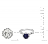 1.75 Carat (ctw) 10K White Gold Cushion Cut Blue Sapphire & Round Cut White Diamond Ladies Bridal Halo Engagement Ring With Matching Band Set 1 3/4 CT