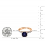 1.75 Carat (ctw) 14K Rose Gold Cushion Cut Blue Sapphire & Round Cut White Diamond Ladies Bridal Halo Engagement Ring With Matching Band Set 1 3/4 CT