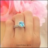 1.75 Carat (ctw) 10K Yellow Gold Cushion Cut Blue Topaz & Round Cut White Diamond Ladies Bridal Halo Engagement Ring With Matching Band Set 1 3/4 CT