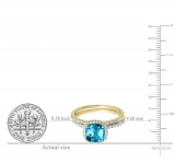 1.75 Carat (ctw) 10K Yellow Gold Cushion Cut Blue Topaz & Round Cut White Diamond Ladies Bridal Halo Engagement Ring With Matching Band Set 1 3/4 CT