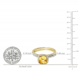 1.75 Carat (ctw) 10K Yellow Gold Round Cut Citrine & White Diamond Ladies Bridal Halo Engagement Ring With Matching Band Set 1 3/4 CT