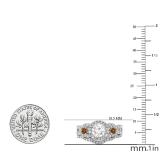 1.40 Carat (ctw) 14K White Gold Round Champagne & White Diamond Ladies 3 Stone Halo Bridal Engagement Ring With Matching Band Set