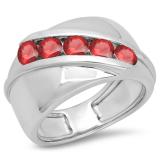 1.00 Carat (ctw) Sterling Silver Real Round Ruby Men's Channel Set 5 Stone Anniversary Wedding Band 1 CT