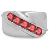 1.00 Carat (ctw) Sterling Silver Real Round Ruby Men's Channel Set 5 Stone Anniversary Wedding Band 1 CT