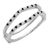 0.18 Carat (ctw) 10K White Gold Round Black & White Diamond Ladies Anniversary Wedding Band Enhancer Guard Double Ring