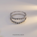 0.18 Carat (ctw) 10K White Gold Round Black & White Diamond Ladies Anniversary Wedding Band Enhancer Guard Double Ring