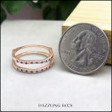 0.18 Carat (ctw) 10K Rose Gold Round Pink Sapphire & White Diamond Ladies Anniversary Wedding Band Enhancer Guard Double Ring