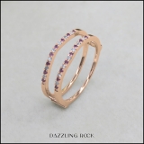 0.18 Carat (ctw) 10K Rose Gold Round Pink Sapphire & White Diamond Ladies Anniversary Wedding Band Enhancer Guard Double Ring