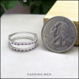 0.18 Carat (ctw) 14K White Gold Round Pink Sapphire & White Diamond Ladies Anniversary Wedding Band Enhancer Guard Double Ring