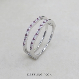 0.18 Carat (ctw) 14K White Gold Round Pink Sapphire & White Diamond Ladies Anniversary Wedding Band Enhancer Guard Double Ring