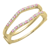 0.18 Carat (ctw) 14K Yellow Gold Round Pink Sapphire & White Diamond Ladies Anniversary Wedding Band Enhancer Guard Double Ring
