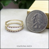 0.18 Carat (ctw) 14K Yellow Gold Round Pink Sapphire & White Diamond Ladies Anniversary Wedding Band Enhancer Guard Double Ring