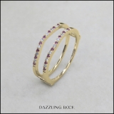 0.18 Carat (ctw) 14K Yellow Gold Round Pink Sapphire & White Diamond Ladies Anniversary Wedding Band Enhancer Guard Double Ring