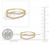 0.18 Carat (ctw) 14K Yellow Gold Round Pink Sapphire & White Diamond Ladies Anniversary Wedding Band Enhancer Guard Double Ring