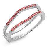 0.18 Carat (ctw) 10K White Gold Round Ruby Ladies Anniversary Wedding Band Enhancer Guard Double Ring