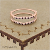 0.18 Carat (ctw) 10K Rose Gold Round Ruby & White Diamond Ladies Anniversary Wedding Band Enhancer Guard Double Ring
