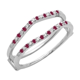0.18 Carat (ctw) 10K White Gold Round Ruby & White Diamond Ladies Anniversary Wedding Band Enhancer Guard Double Ring
