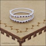 0.18 Carat (ctw) 10K White Gold Round Ruby & White Diamond Ladies Anniversary Wedding Band Enhancer Guard Double Ring